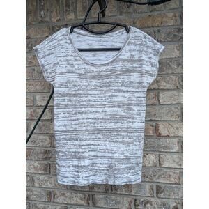 Ann Taylor Loft Women's Top XS Petite White/Grey Silver Sequins Short Sleeve